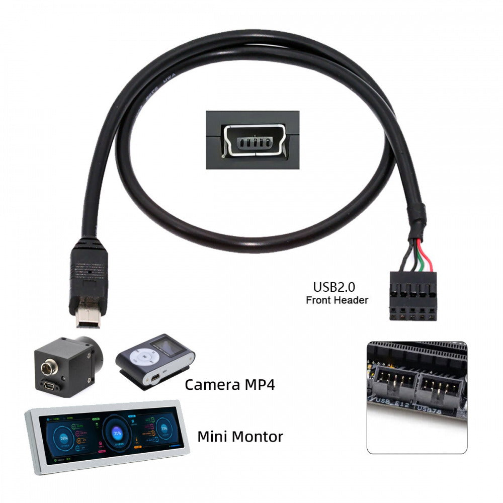 USB 2.0 Motherboard 9pin 10pin Header to Mini USB 5Pin Cable 50cm for Mini Monitor Sensor Panel Camera U2-018-MN