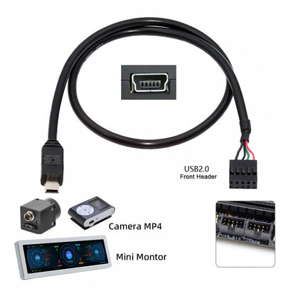 USB 2.0 Motherboard 9pin 10pin Header to Mini USB 5Pin Cable 50cm for Mini Monitor Sensor Panel Camera U2-018-MN