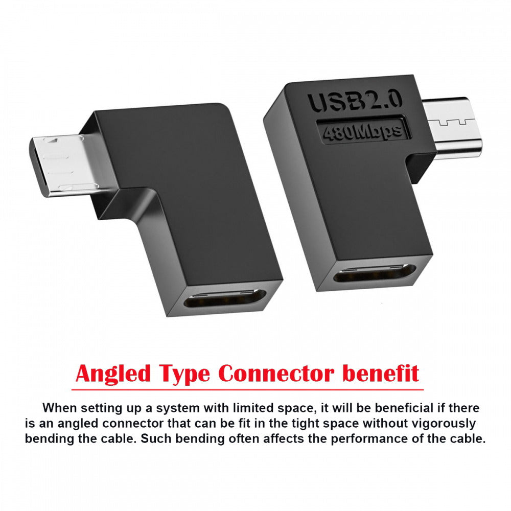 4pcs/lot USB-C USB2.0 Type C Female to Micro USB Male Power Data Adapter 90 Degree Left Angled Type UC-102-LE-4PCS