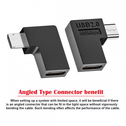 4pcs/lot USB-C USB2.0 Type C Female to Micro USB Male Power Data Adapter 90 Degree Left Angled Type UC-102-LE-4PCS