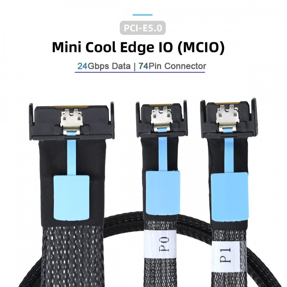 PCI-E 5.0 Mini Cool Edge IO MCIO STR PCI-E 8i 74Pin Male to Dual MCIO 38Pin Male Extender Cable 50cm SF-080