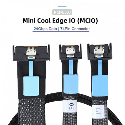 PCI-E 5.0 Mini Cool Edge IO MCIO STR PCI-E 8i 74Pin Male to Dual MCIO 38Pin Male Extender Cable 50cm SF-080