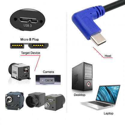 Angled USB-C Type-C Host to Micro USB3.0 90 Degree Right Angled for Industrial Camera Storage Phone UC-166