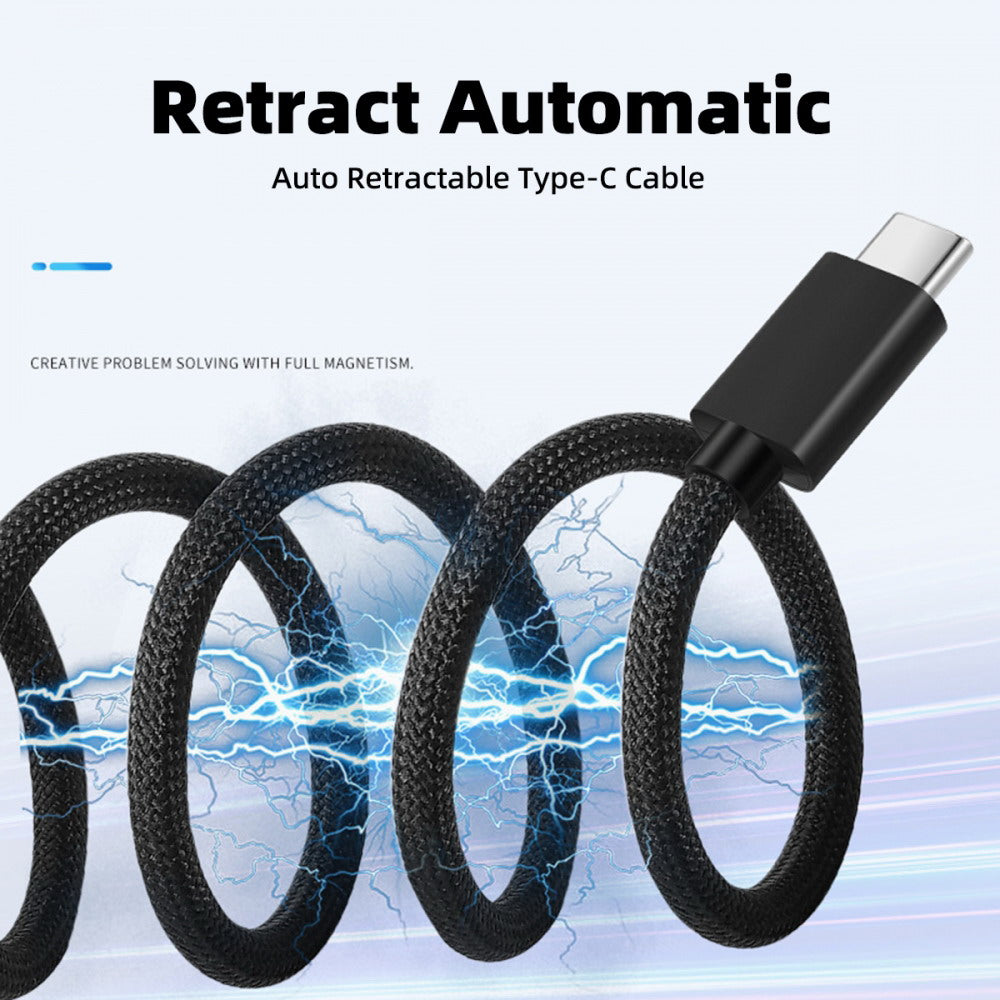 USB-C to Type-C Cable Magnetic Auto Retract Coiled 65W PD for Car Phone Laptop Retractable UC-003-MG