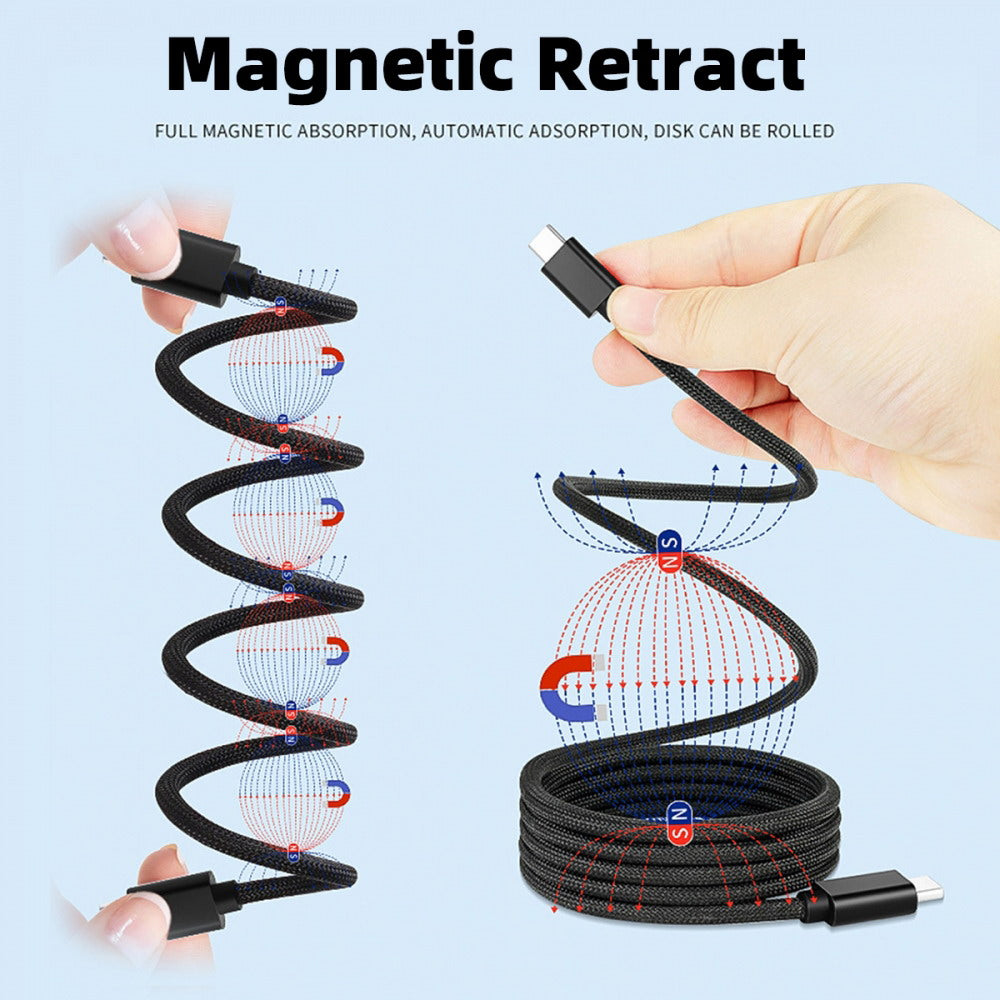 USB-C to Type-C Cable Magnetic Auto Retract Coiled 65W PD for Car Phone Laptop Retractable UC-003-MG