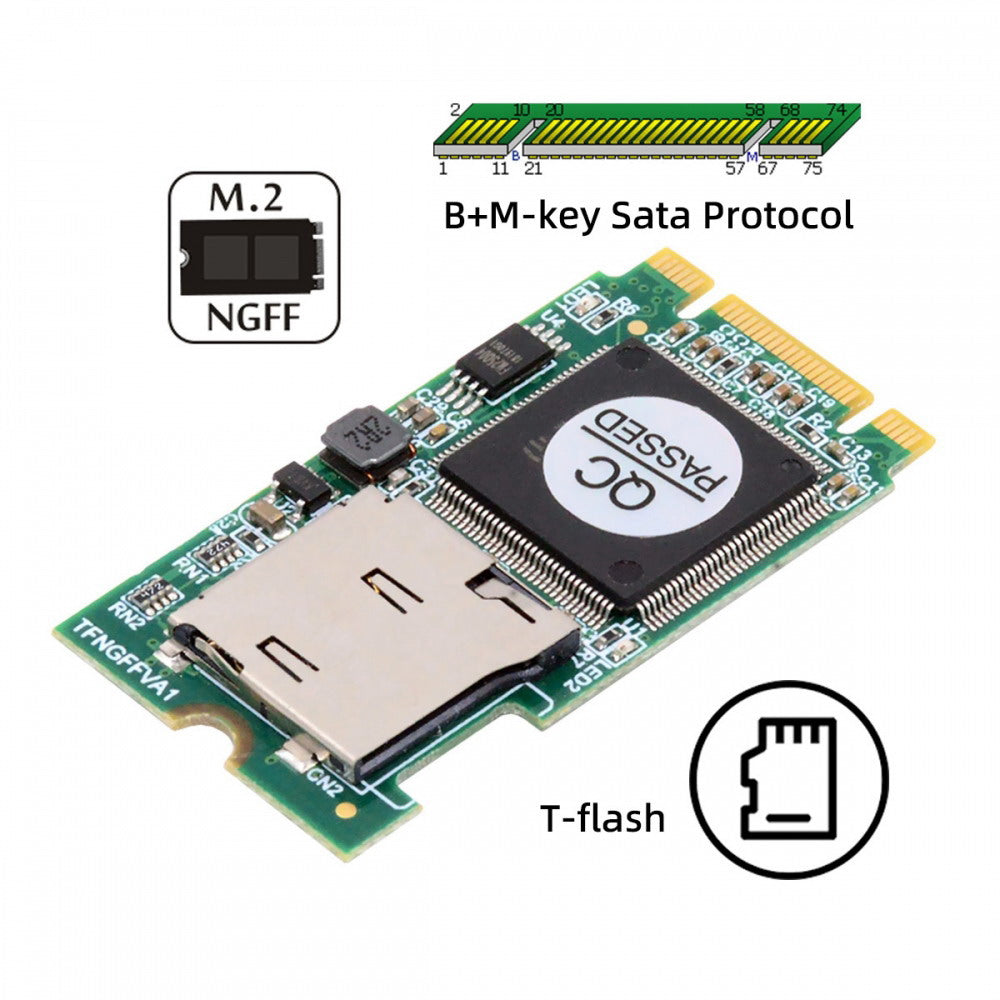 22x42mm M.2 NGFF B-Key to Micro SD T-Flash TF Card Rearder B+M Key Adapter Embedded for Industrial Mobile SSD EP-041-2242MM