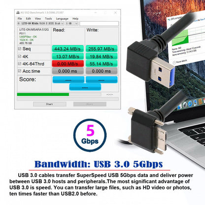 Down Angled 90 Degree USB 3.0 A Male to Micro-B 3.0 Plug Down Angled Locking Screw Panel Cable 25cm U3-078-DN