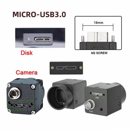Down Angled 90 Degree USB 3.0 A Male to Micro-B 3.0 Plug Up Angled Locking Screw Panel Cable 25cm U3-078-UP