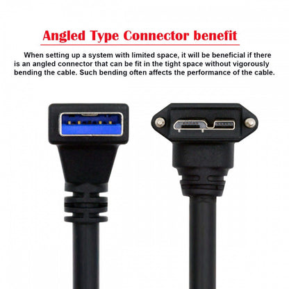 Down Angled 90 Degree USB 3.0 A Male to Micro-B 3.0 Plug Up Angled Locking Screw Panel Cable 25cm U3-078-UP