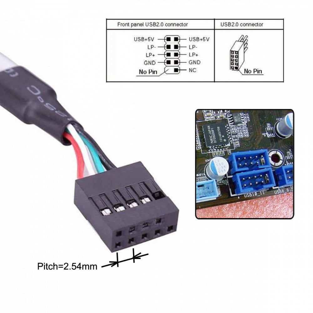 Dual Port USB 2.0 to Motherboard 9Pin 10Pin Header Extension Adapter Cable with Bracket U2-142