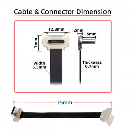 Angled USB-C Type C to USB-C Ultra Slim Flat Power USB2.0 Data Cable 65W Fast Charge for Laptop Tablet Phone UC-170-0.07M