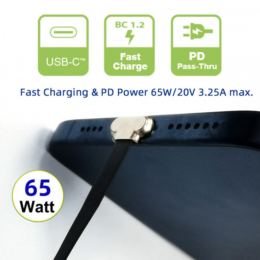 Angled USB-C Type C to USB-C Ultra Slim Flat Power USB2.0 Data Cable 65W Fast Charge for Laptop Tablet Phone UC-170-0.07M