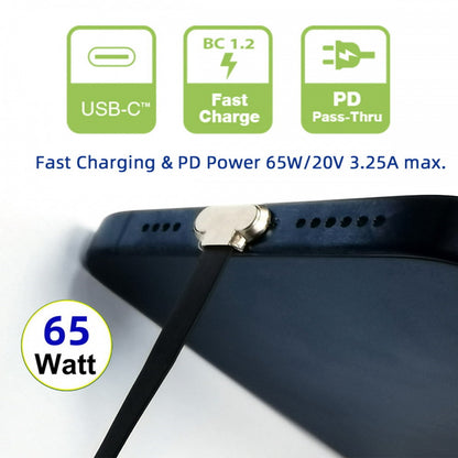 Angled USB-C Type C to USB-C Ultra Slim Flat Power USB2.0 Data Cable 65W Fast Charge for Laptop Tablet Phone UC-170-0.07M