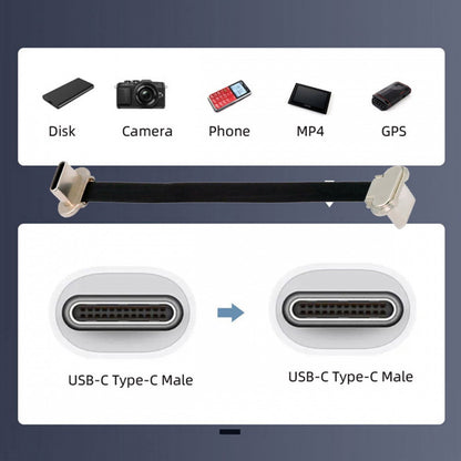 Angled USB-C Type C to USB-C Ultra Slim Flat Power USB2.0 Data Cable 65W Fast Charge for Laptop Tablet Phone UC-170-0.07M