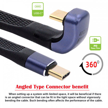 240W Type-C USB-C Male to Male USB4 40Gbps 100W 8K Flat Slim FPC Data Opposite U Shape Back Angled Cable for Laptop Phone 13cm UC-002-0.13S