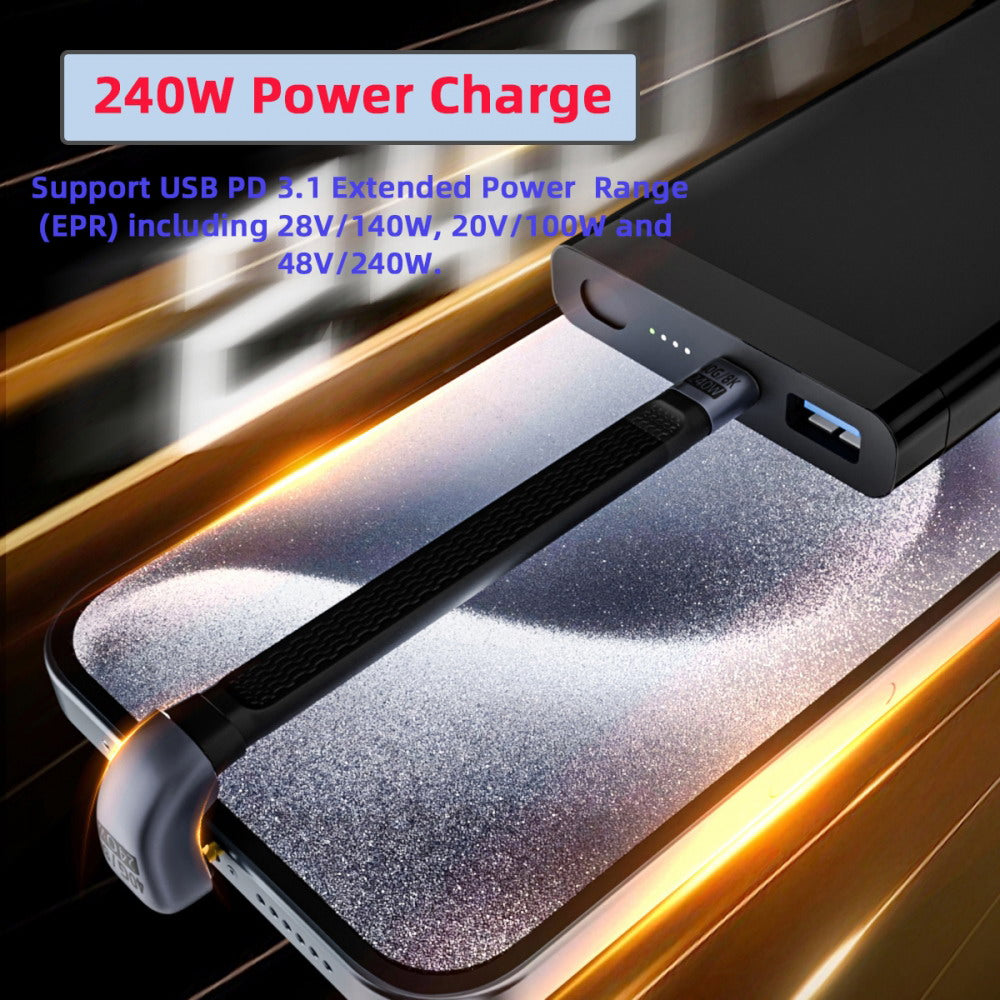 240W Type-C USB-C Male to Male USB4 40Gbps 100W 8K Flat Slim FPC Data Opposite U Shape Back Angled Cable for Laptop Phone 13cm UC-002-0.13S