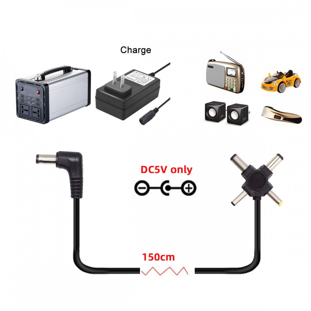 DC 5.5mm Plug to 4-in-1 DC 5V 5.5x2.5mm 5.5x2.1mm 4.0x1.7mm 3.5x1.3mm Power Plug Barrel Connector Charge Cable PW-010-DC