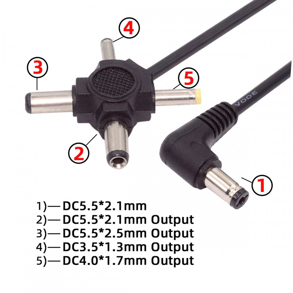 DC 5.5mm Plug to 4-in-1 DC 5V 5.5x2.5mm 5.5x2.1mm 4.0x1.7mm 3.5x1.3mm Power Plug Barrel Connector Charge Cable PW-010-DC