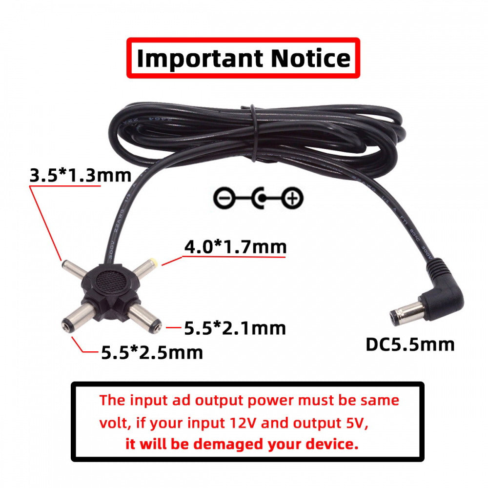 DC 5.5mm Plug to 4-in-1 DC 5V 5.5x2.5mm 5.5x2.1mm 4.0x1.7mm 3.5x1.3mm Power Plug Barrel Connector Charge Cable PW-010-DC