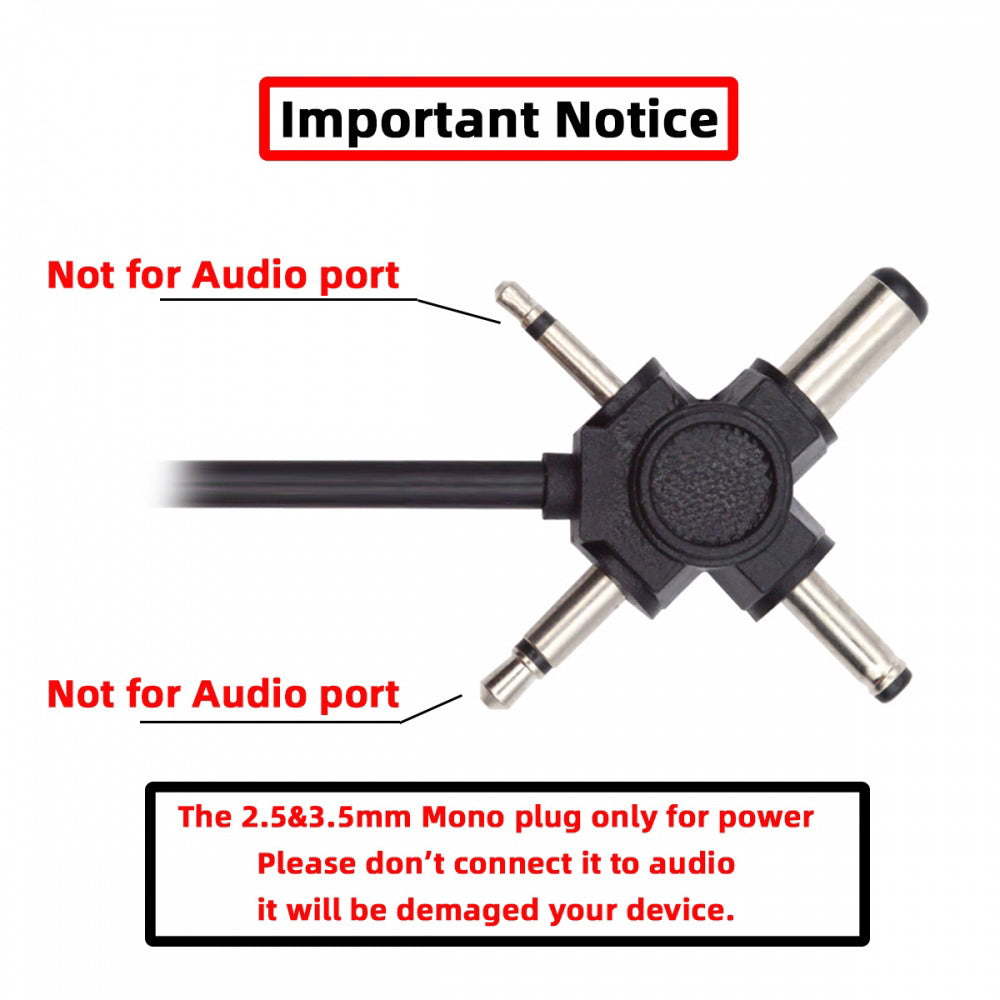USB 2.0 Type-A Male to 4-in-1 DC 5V 5.5x2.1mm 4.0x1.7mm Mono 3.5mm 2.5mm Power Plug Barrel Connector Charge Cable PW-010-MO