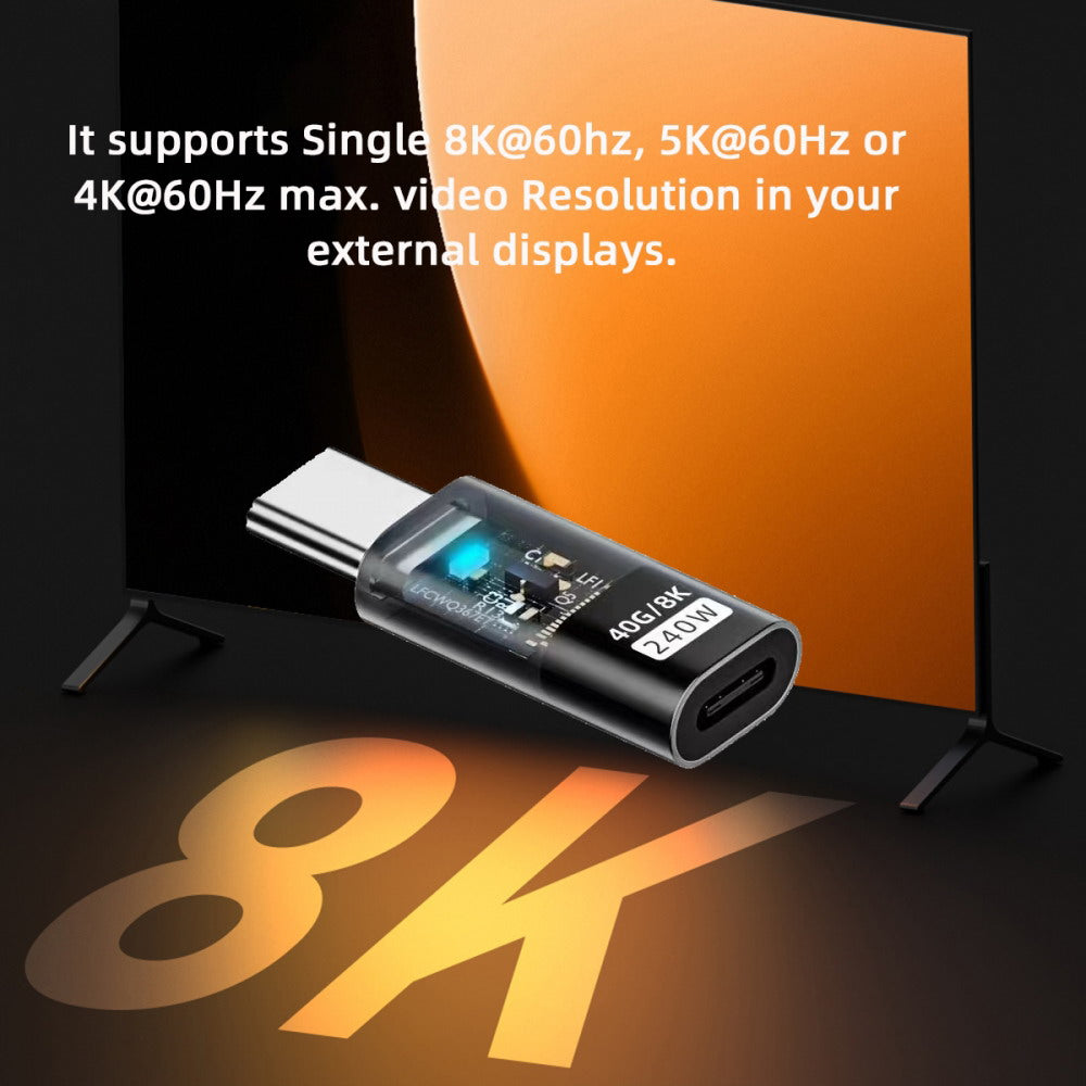 Transparent LED USB4 Type C Male to Female Extension 240W Power 40Gbps Data 8K Video Adapter for Phone Laptop UC-103-TR