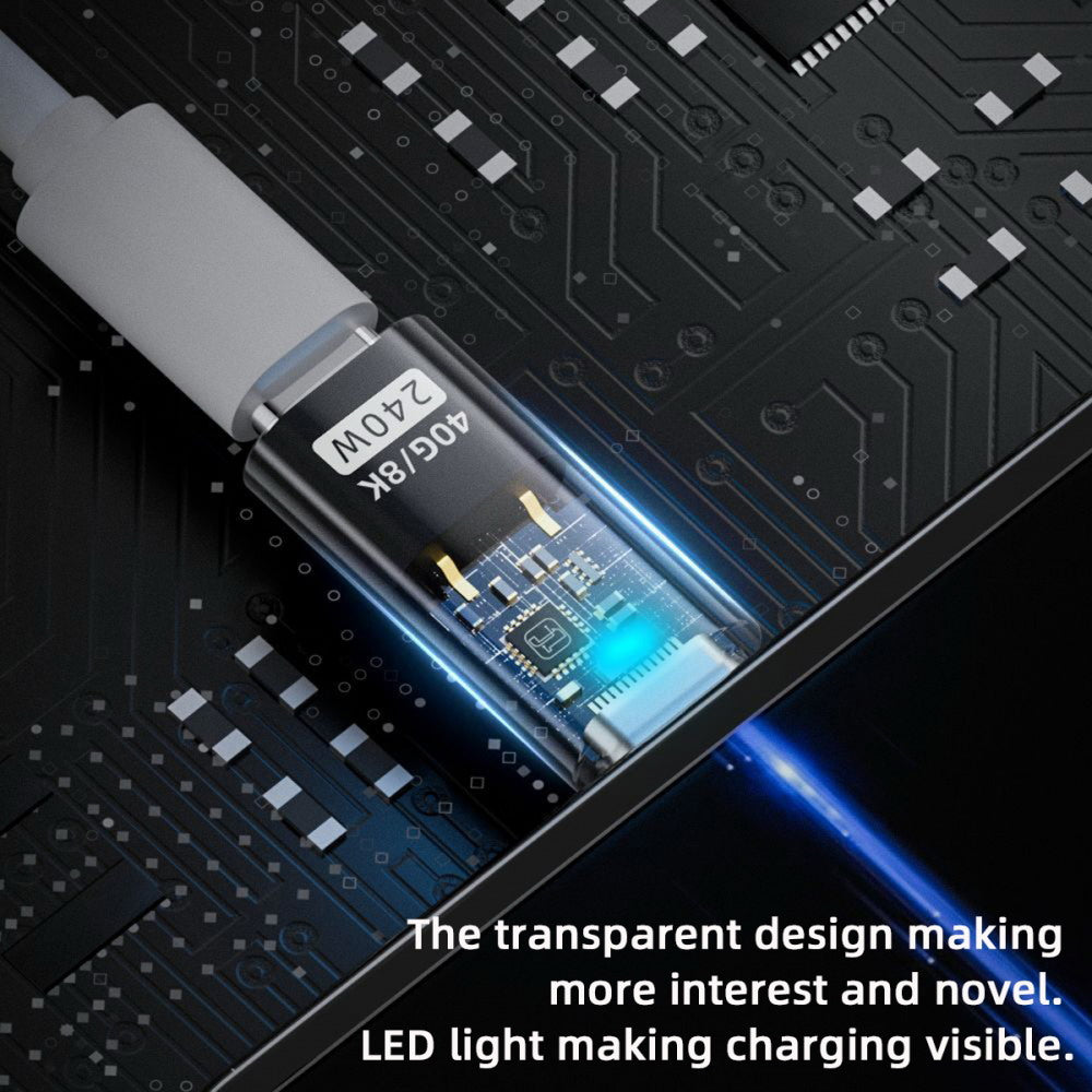 Transparent LED USB4 Type C Male to Female Extension 240W Power 40Gbps Data 8K Video Adapter for Phone Laptop UC-103-TR