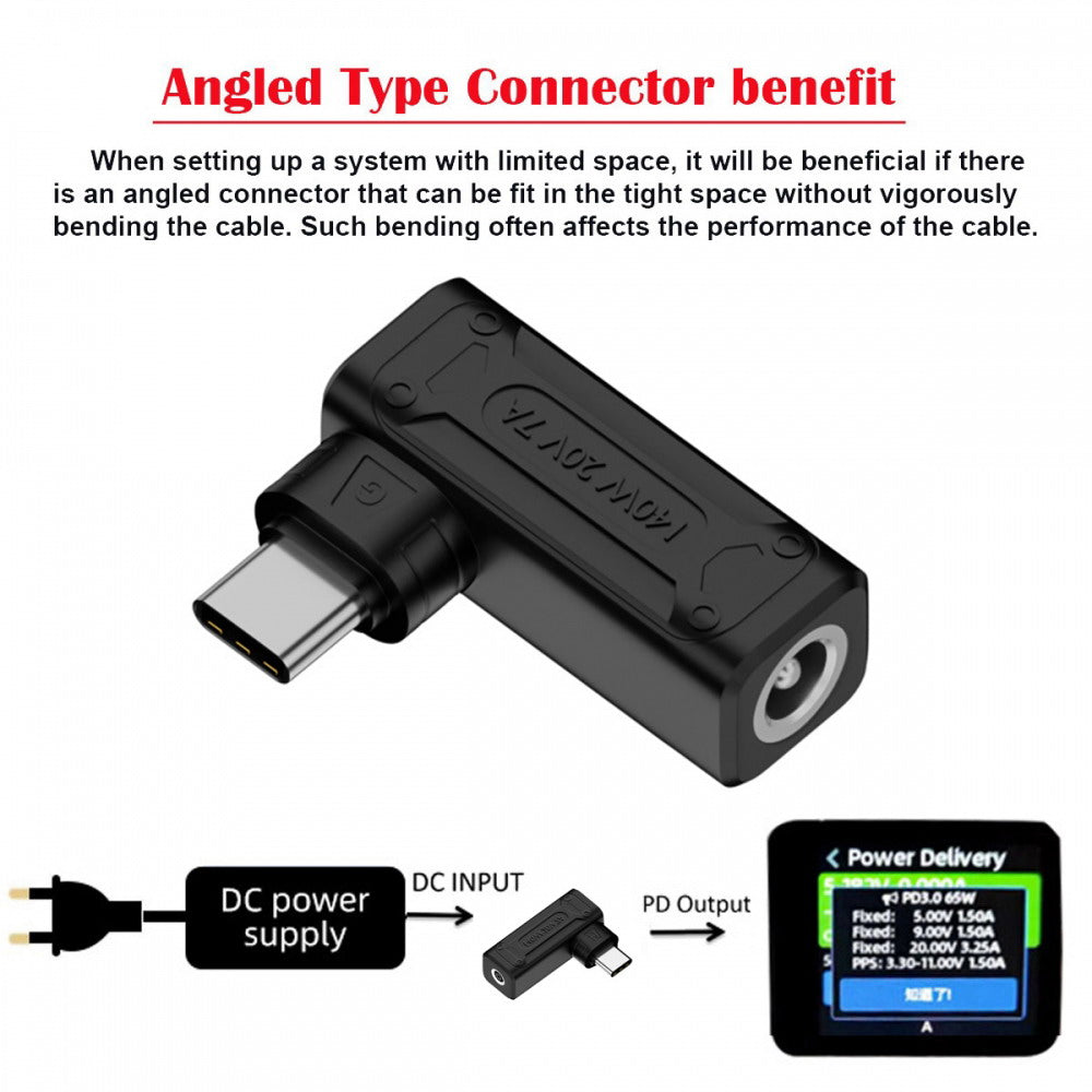 140W 100W DC Jack 5.5x2.1mm Input to USB-C Type-C Angled 90 Degree Power Plug Charge Adapter for Laptop Phone UC-066-5521MM