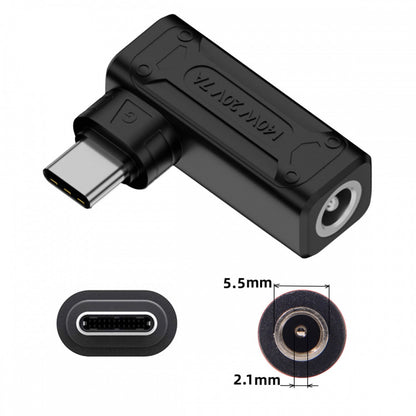 140W 100W DC Jack 5.5x2.1mm Input to USB-C Type-C Angled 90 Degree Power Plug Charge Adapter for Laptop Phone UC-066-5521MM