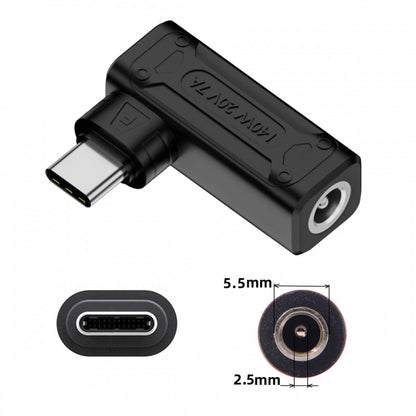 140W 100W DC Jack 5.5x2.5mm Input to USB-C Type-C Angled 90 Degree Power Plug Charge Adapter for Laptop Phone UC-066-5525MM