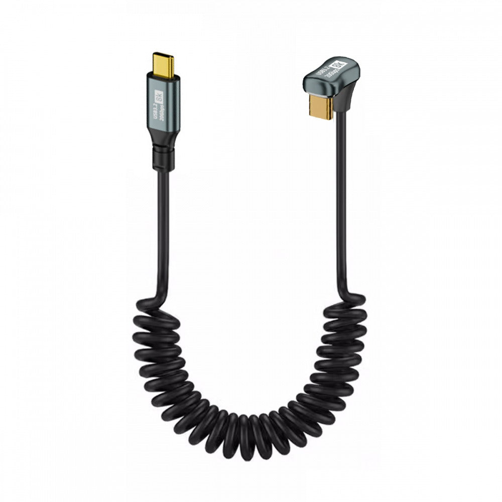 Stretch Coiled USB-C USB4 Cable 20Gbps 100W 8K Type-C Opposite Back Angled Male to Male Cable Power & Data for Laptop Keyboard Tablet UC-164-OS-1.8M