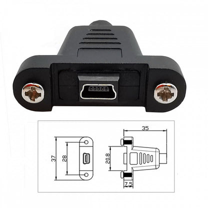 USB2.0 Mini 5Pin Female to Type-C USB-C Male Power Cable 480Mbps Data with Panel Mount Holes 30cm U2-050-TC