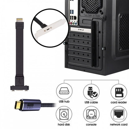 USB 3.2 Type-E IDC 20Pin Front Panel Header to USB-C Type-C Female Extension Cable 20Gbps with Panel Mount Screw UC-037-20G