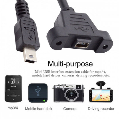 Panel Mount Type Mini USB 5Pin Male to Female Extension Adapter Cable with Screws 50cm U2-050-BK