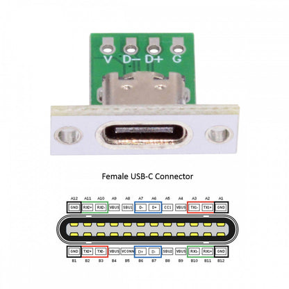 5pcs/set DIY OEM Type C Female Socket Connector Panel Mount Type with PC Board 24pin USB 2.0 Pinout CN-014-CF