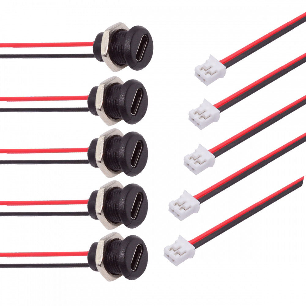 5pcs/set DIY OEM Type C Female Socket to 2Pin Header Cable Pitch=2.0mm Panel Mount Type DC 5V Power CN-015-2P