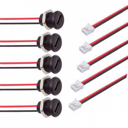 5pcs/set DIY OEM Type C Female Socket to 2Pin Header Cable Pitch=2.0mm Panel Mount Type DC 5V Power CN-015-2P