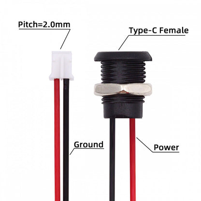 5pcs/set DIY OEM Type C Female Socket to 2Pin Header Cable Pitch=2.0mm Panel Mount Type DC 5V Power CN-015-2P