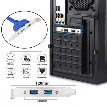 Internal Dual USB 3.0 Female Mount Panel to Motherboard 20pin Cable with PCI Bracket 50cm U3-066-2P
