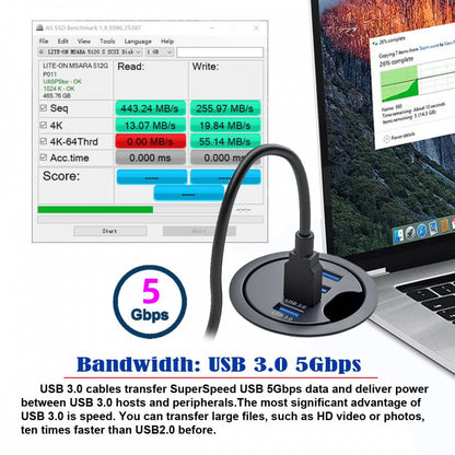 USB 3.0 Hub 4 Port USB 60mm Desk Grommet Splitter Dock Station Interface for Desktop PC Desk U3-095-HUB01