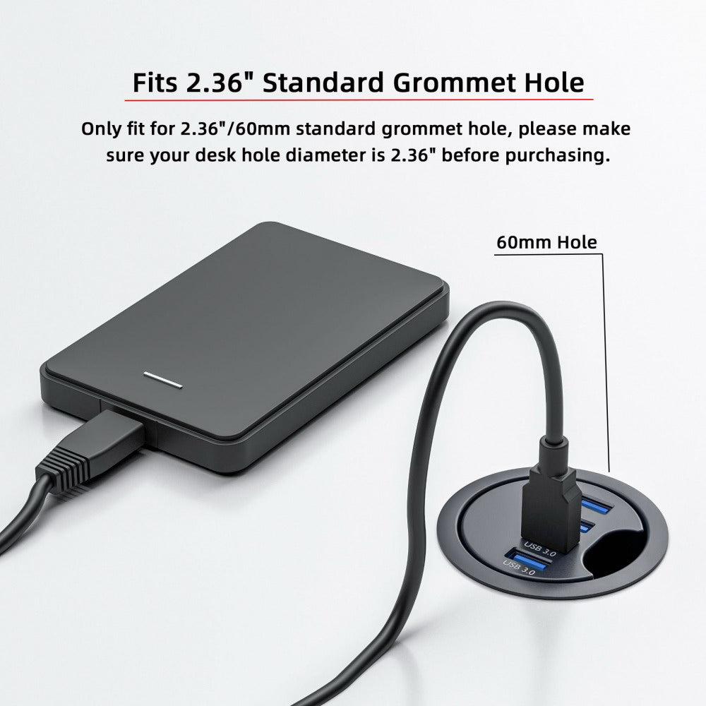 USB 3.0 Hub 4 Port USB 60mm Desk Grommet Splitter Dock Station Interface for Desktop PC Desk U3-095-HUB01