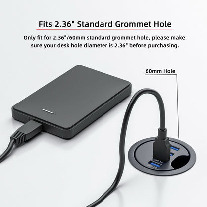 USB 3.0 Hub 4 Port USB 60mm Desk Grommet Splitter Dock Station Interface for Desktop PC Desk U3-095-HUB01