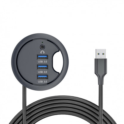 USB 3.0 Hub Sound Card 3 Port USB 60mm Desk Grommet Splitter Dock Station Headphone Mic Audio Interface for Desktop PC U3-095-HUB03