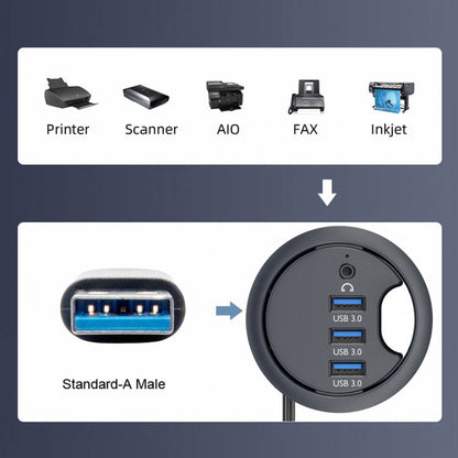 USB 3.0 Hub Sound Card 3 Port USB 60mm Desk Grommet Splitter Dock Station Headphone Mic Audio Interface for Desktop PC U3-095-HUB03