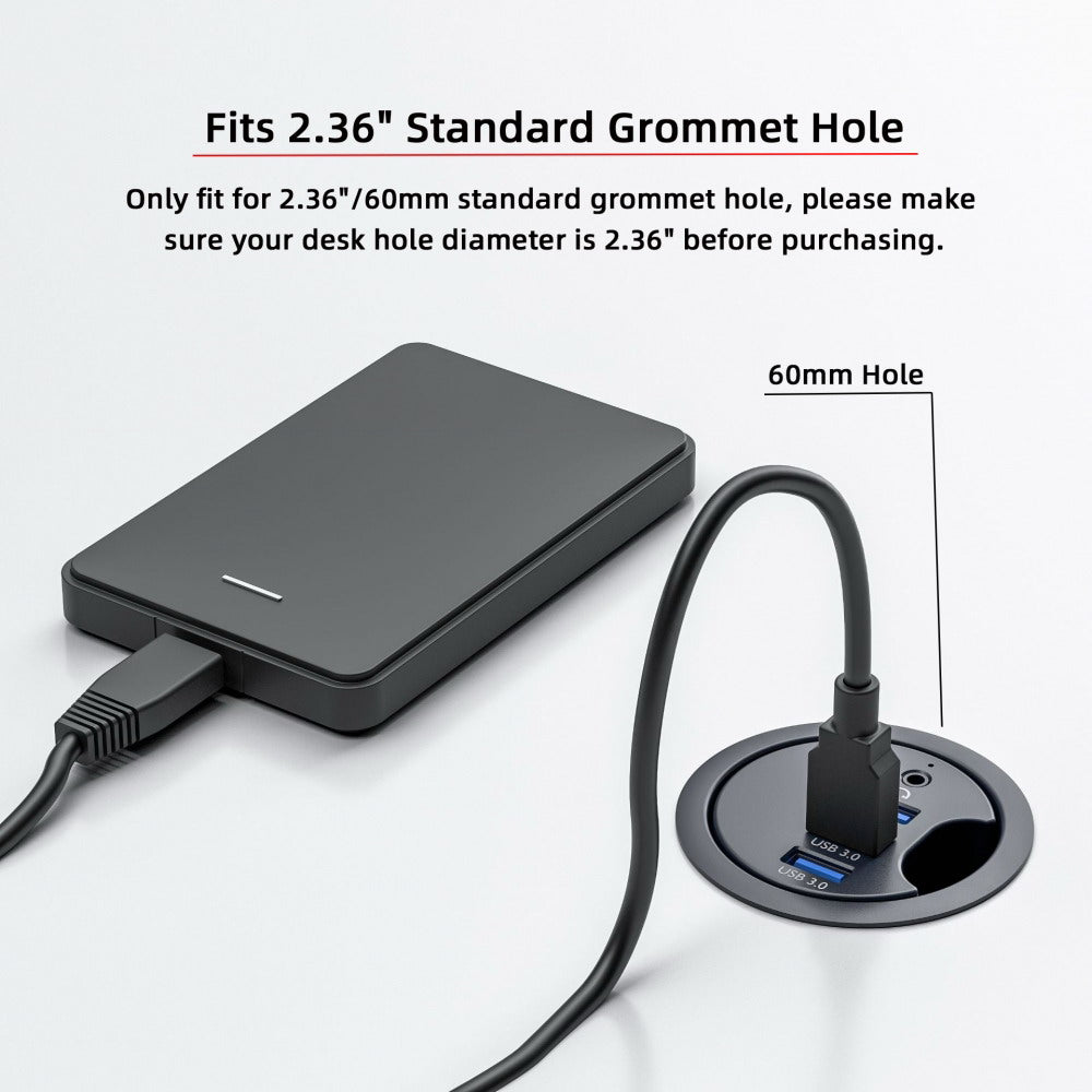 USB 3.0 Hub Sound Card 3 Port USB 60mm Desk Grommet Splitter Dock Station Headphone Mic Audio Interface for Desktop PC U3-095-HUB03