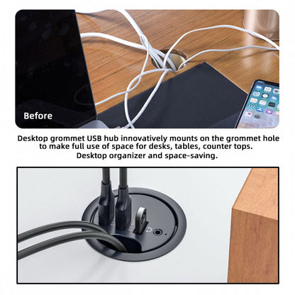 USB 3.0 Hub Sound Card 3 Port USB 60mm Desk Grommet Splitter Dock Station Headphone Mic Audio Interface for Desktop PC U3-095-HUB03