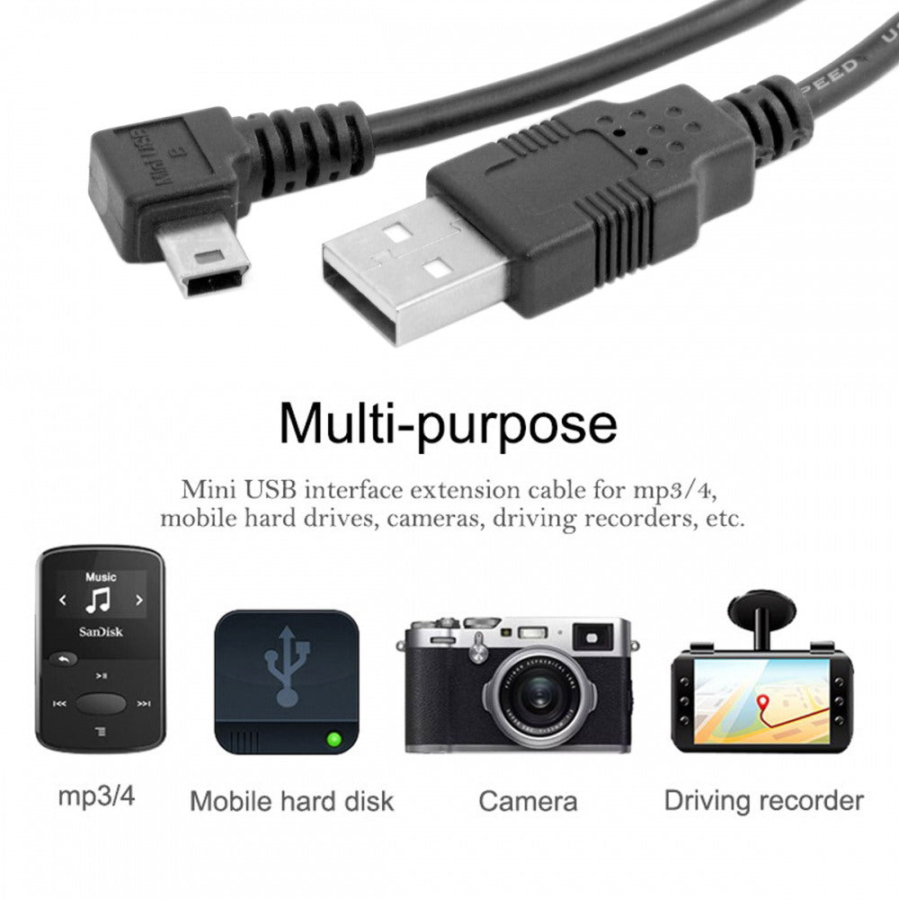 Mini USB B Type 5pin Male Left Angled 90 Degree to USB 2.0 Male Data Cable with Ferrite U2-057-LE-3.0M/U2-057-LE-5.0M