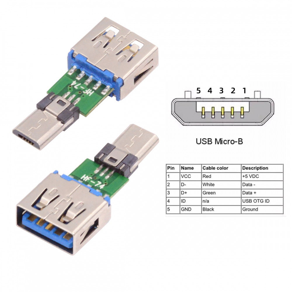 5pcs/lot Micro USB 2.0 5Pin Male Connector to USB Type-A Female OTG Data PCBA Adapter for Tablet Phone CN-016-AF