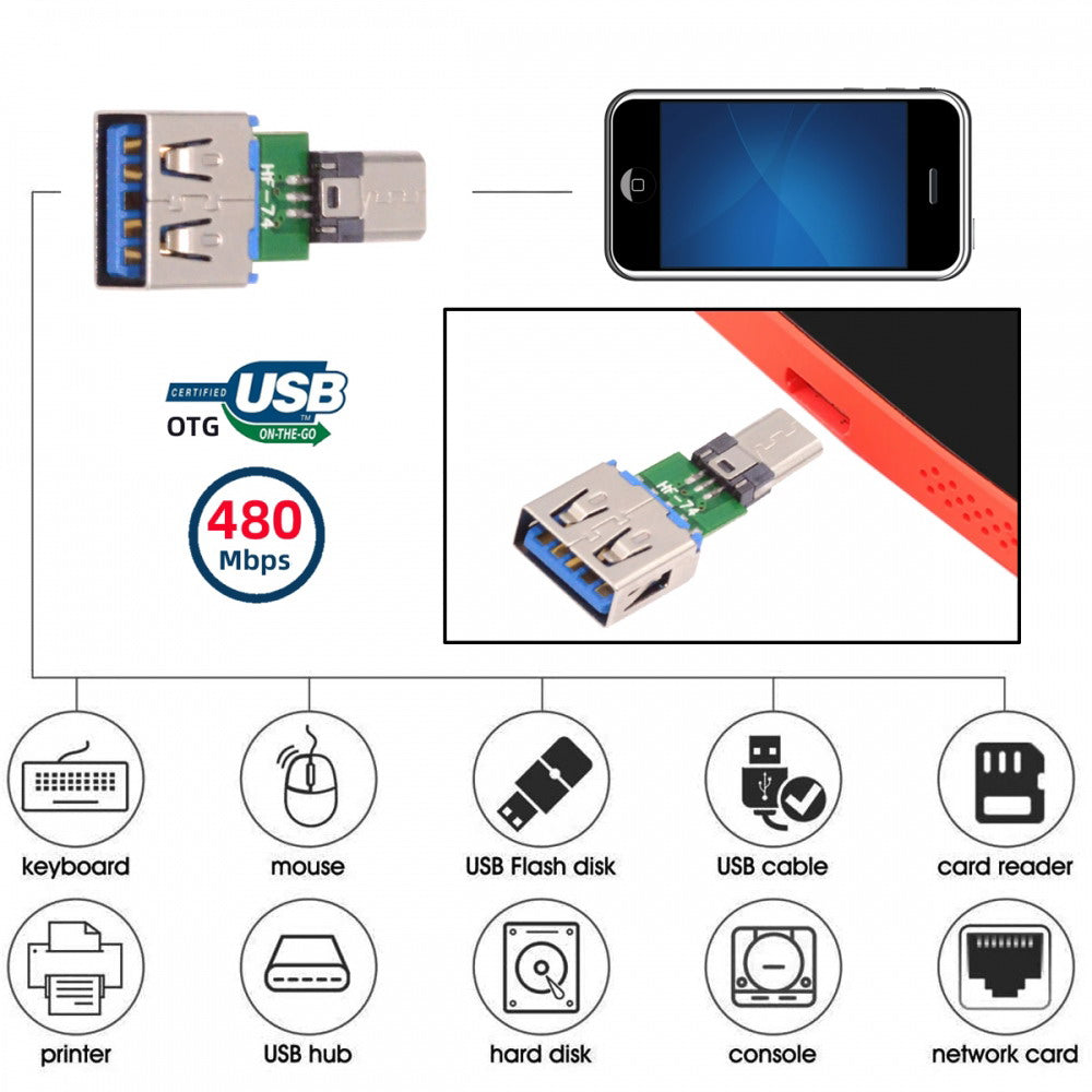 5pcs/lot Micro USB 2.0 5Pin Male Connector to USB Type-A Female OTG Data PCBA Adapter for Tablet Phone CN-016-AF
