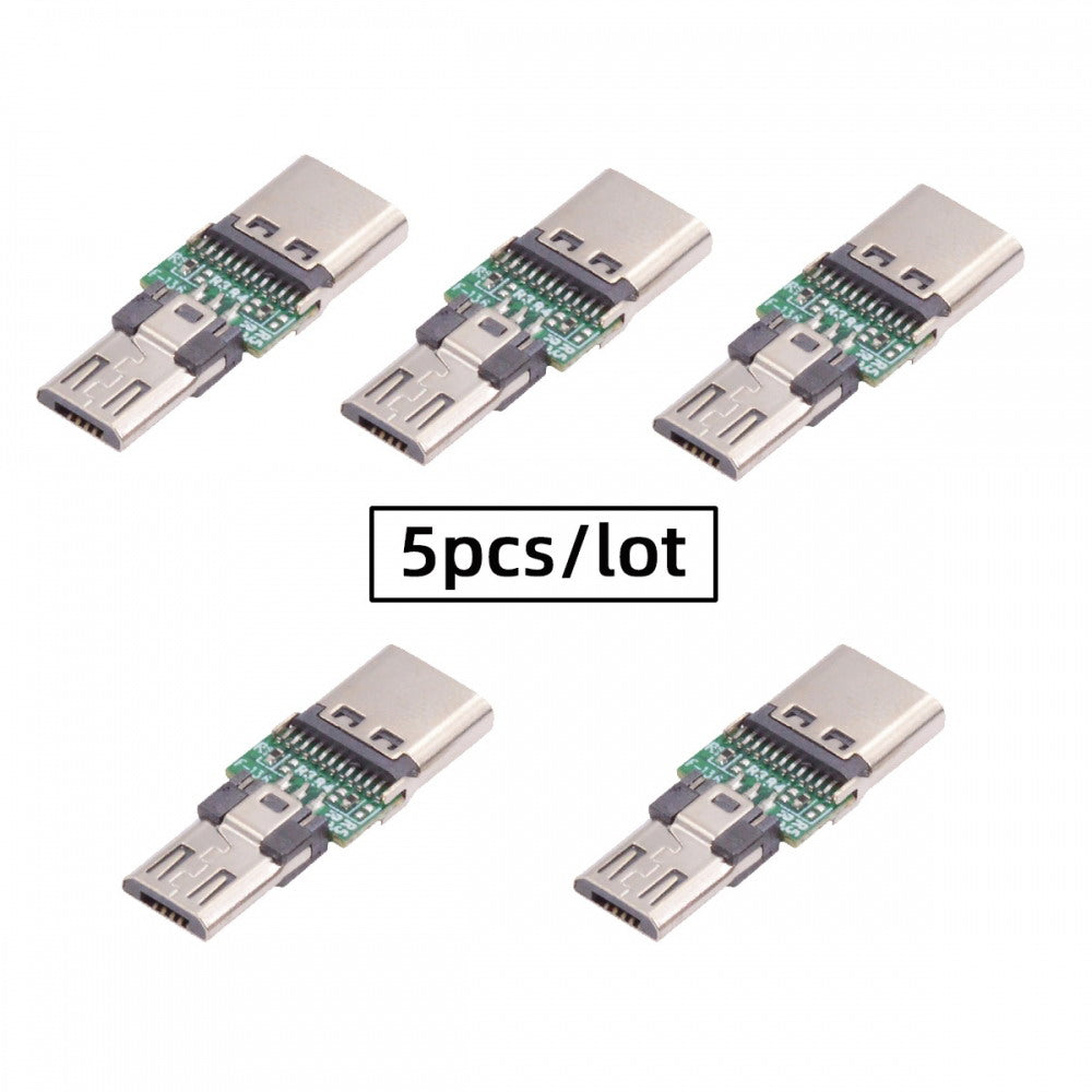 5pcs/lot Micro USB 2.0 5Pin Male Connector to USB Type-C Female Power Data PCBA Adapter for Tablet Phone Laptop CN-016-CF