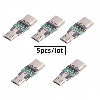 5pcs/lot Micro USB 2.0 5Pin Male Connector to USB Type-C Female Power Data PCBA Adapter for Tablet Phone Laptop CN-016-CF